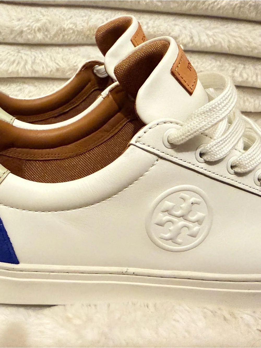 Tory Burch Cream & Tan Leather Suede Sneakers
